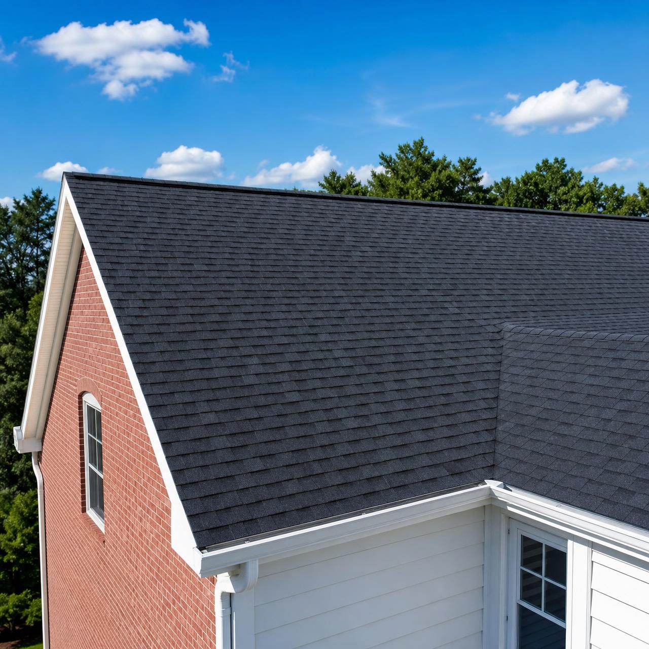 Finished charcoal architectural shingle roof on a Tennessee home